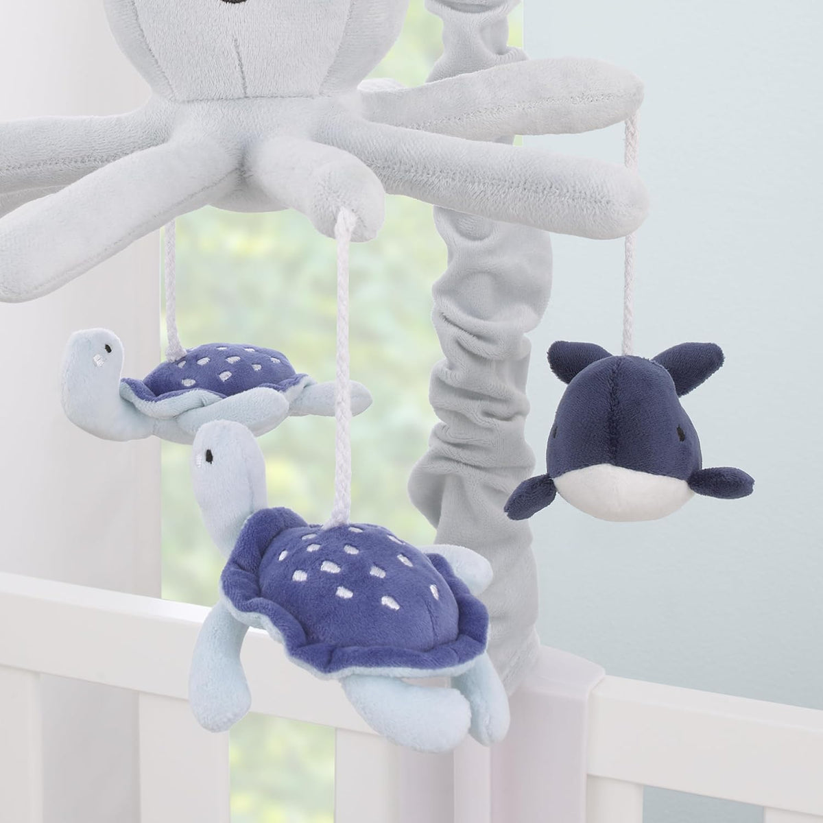 NoJo Plush Octopus Gray and Navy Whales and Sea Turtles Musical Mobile