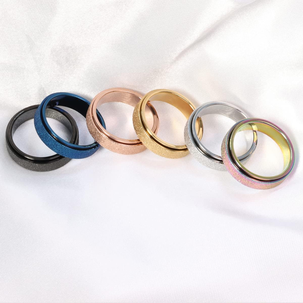 Anxiety Ring for Women Men, Titanium Stainless Steel Spinner Ring, 5 Colors, 6MM, Size 6-10, 3