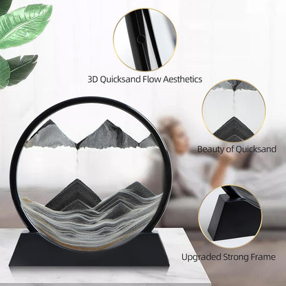 KPNUWN Moving Sand Art Liquid Motion, 3D Deep Sea Sandscape Color Quicksand Decor, Round Glass
