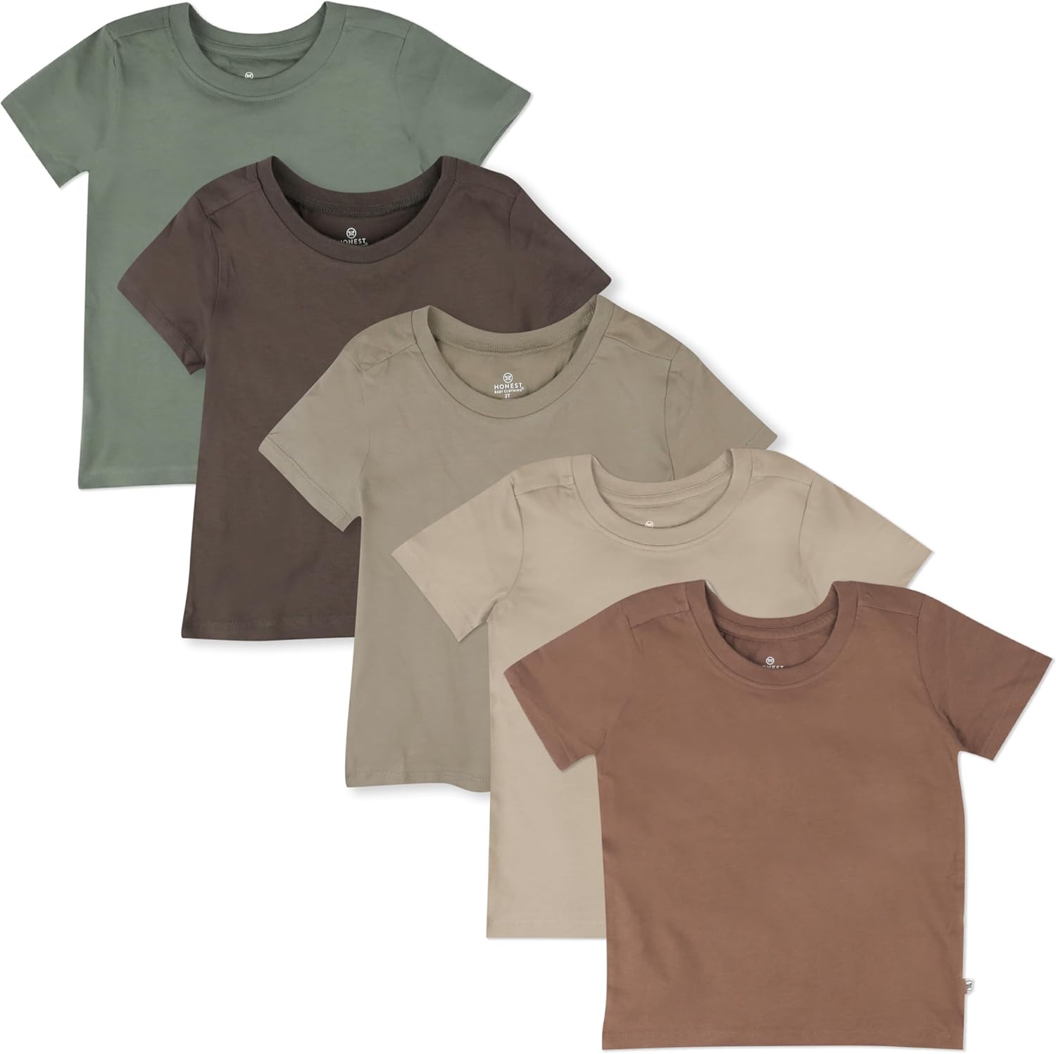 HonestBaby 5-Pack Short Sleeve T-Shirts 100% Organic Cotton Baby, Toddler, Little Kid, Boy, Girl