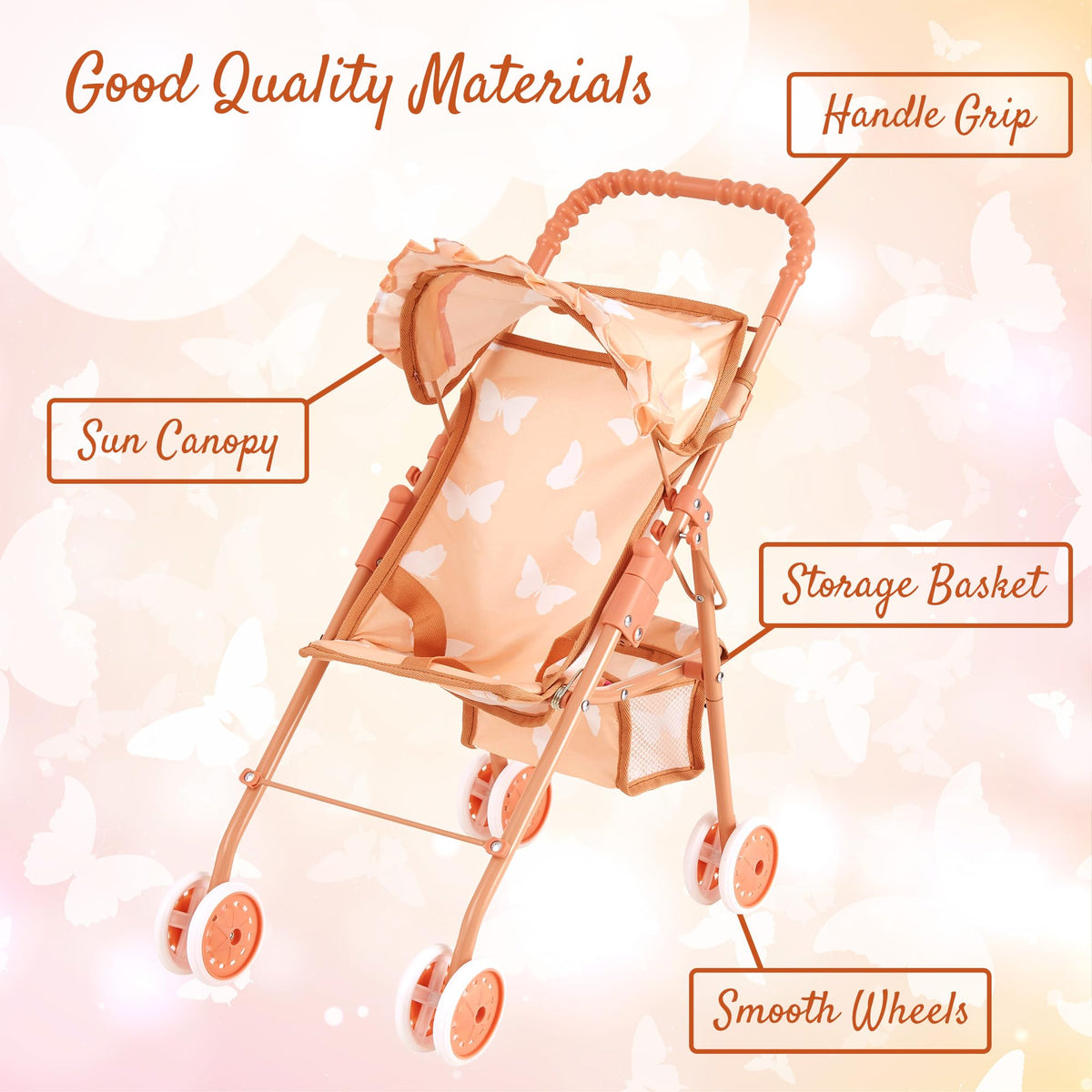 My First Baby Doll Stroller for Toddlers 3 Year Old Girls, Little Kids | Folding Baby Stroller for