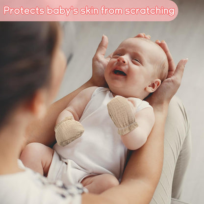 8 Pairs Newborn Baby Muslin Mittens 0-6 Months No Scratch Elastic Wrist Soft Breathable Gloves Bulk