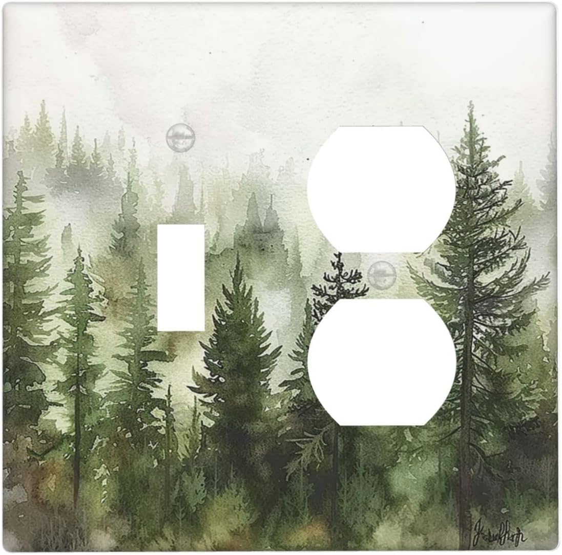 Wallplates Green Forest Watercolor Painting Foggy Pine 1 Toggle 1 Duplex Switch Plate Electrical