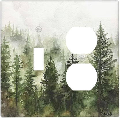 Wallplates Green Forest Watercolor Painting Foggy Pine 1 Toggle 1 Duplex Switch Plate Electrical