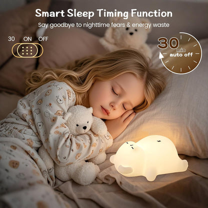 Snoring Bear Night Light – Adorable Gift for Kids, Babies, Moms & Seniors – Soft Silicone Sleep