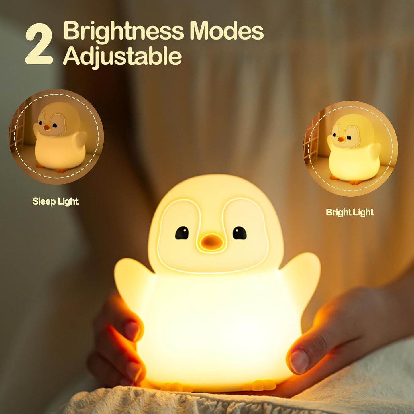 ATSUI Happy Penguin Night Light, LED Squishy Novelty Animal Lamp, Food Grade Silicone, 2 Level