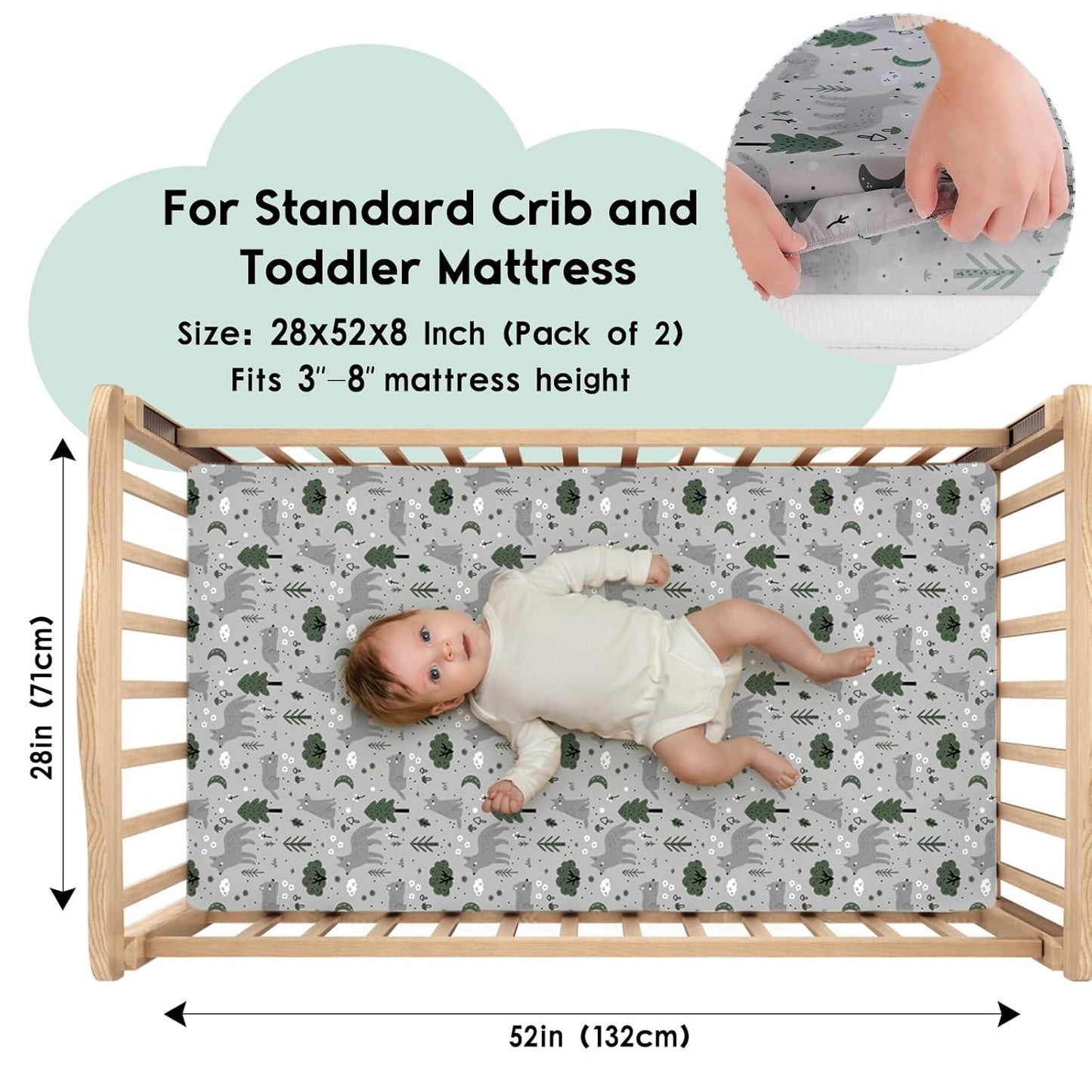 Yoofoss Baby Crib Sheets for Boys Girls, Fitted Crib Sheet 2 Pack for Standard Crib and Toddler