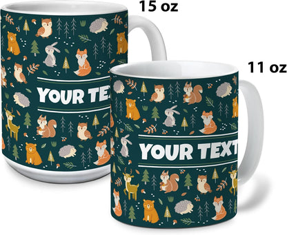 Personalized Mug for Kids - Woodland Animals - Custom Name/Text, Ceramic Hot Chocolate/Cocoa/Coffee