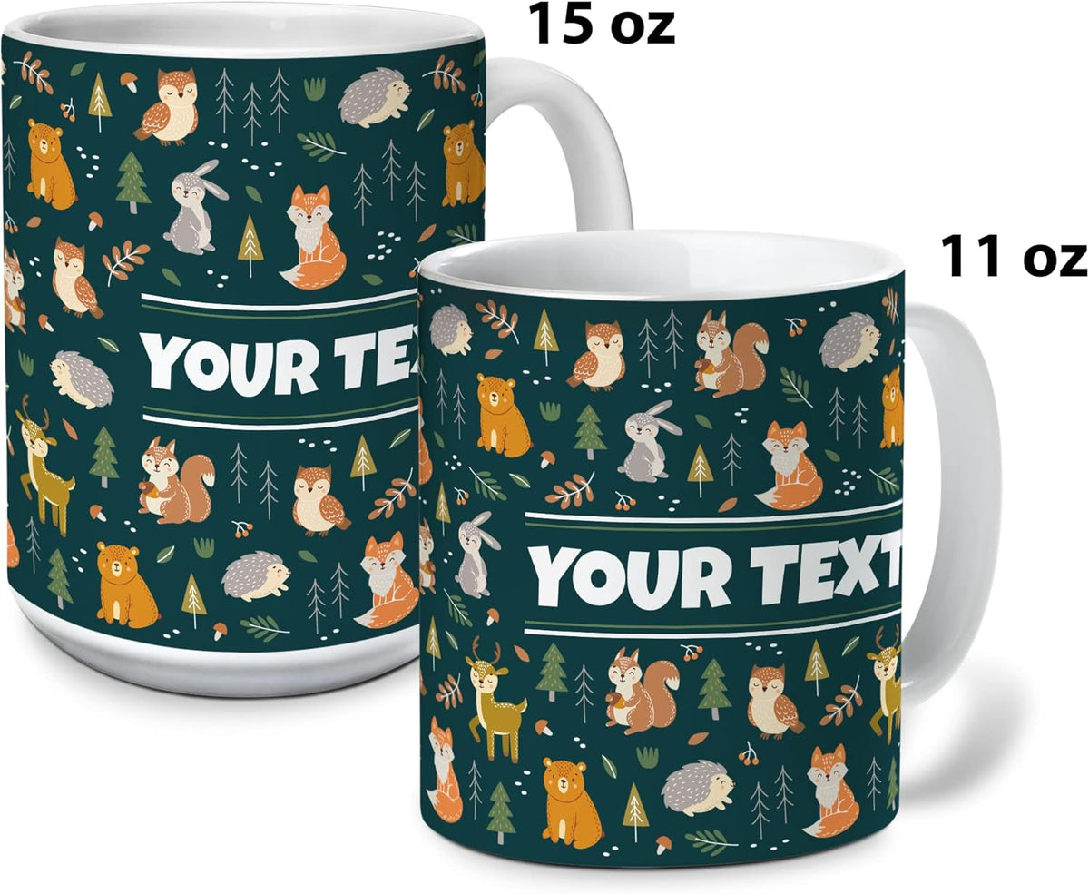 Personalized Mug for Kids - Woodland Animals - Custom Name/Text, Ceramic Hot Chocolate/Cocoa/Coffee
