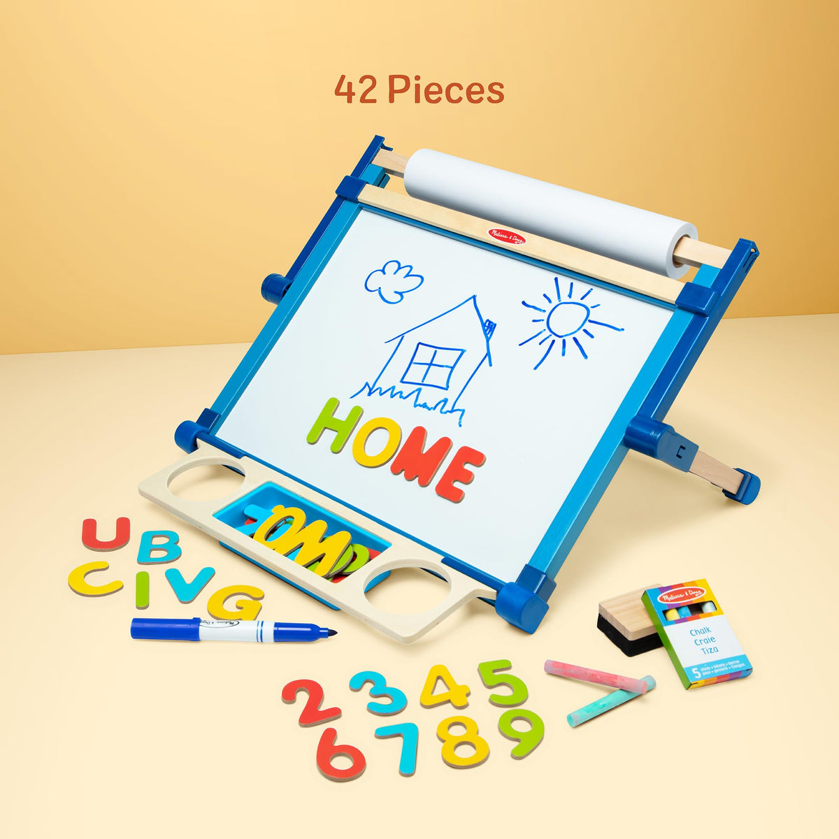 Melissa & Doug Magnetic Tabletop Easel, Deluxe Double-Sided Wooden Art Set with Chalkboard