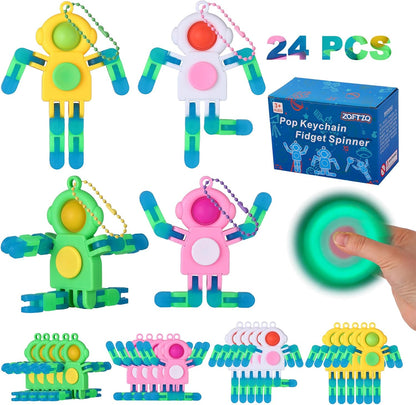 24Pcs Pop Fidget Spinners Bulk - Deformable Astronaut Fidget Spinner Keychain Robot Gyro Fidget