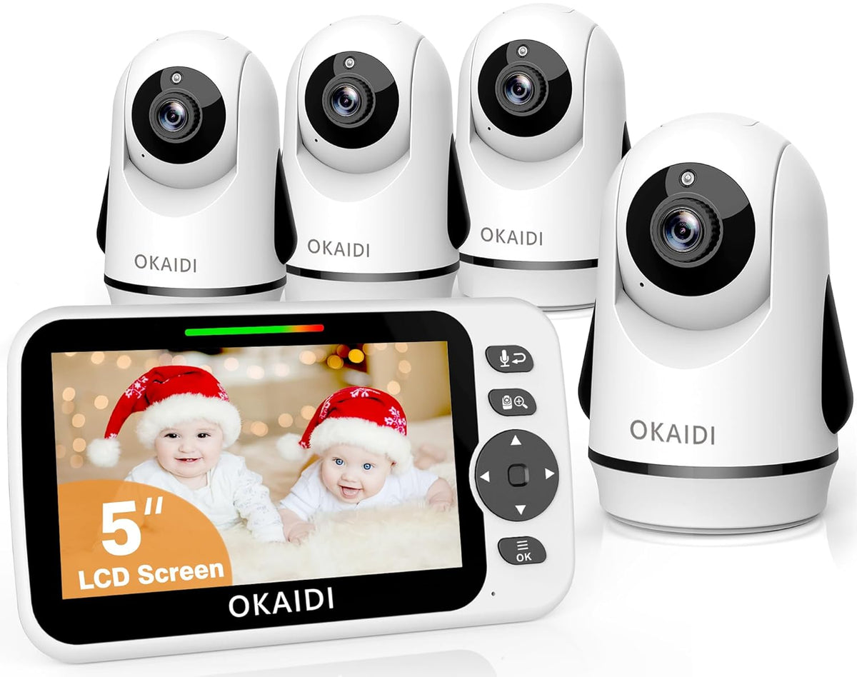 Video Baby Monitor with 4 Cameras, 5" Display Baby Monitor No WiFi, 30H Battery and 1000ft Range