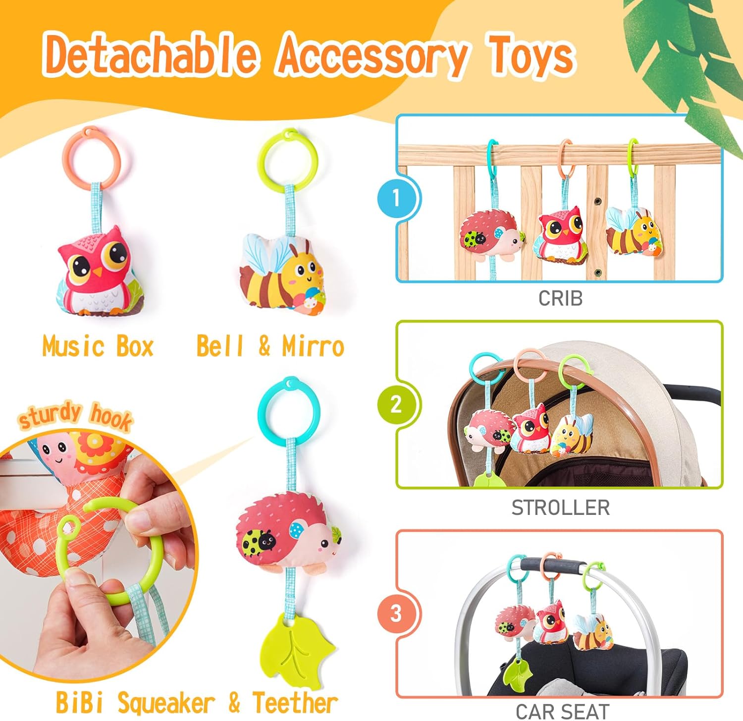 Jollybaby Crib Stroller Car Seat Toys for Baby 0-3-6-9-12 Months, Tummy Time Hanging Sensory Toys