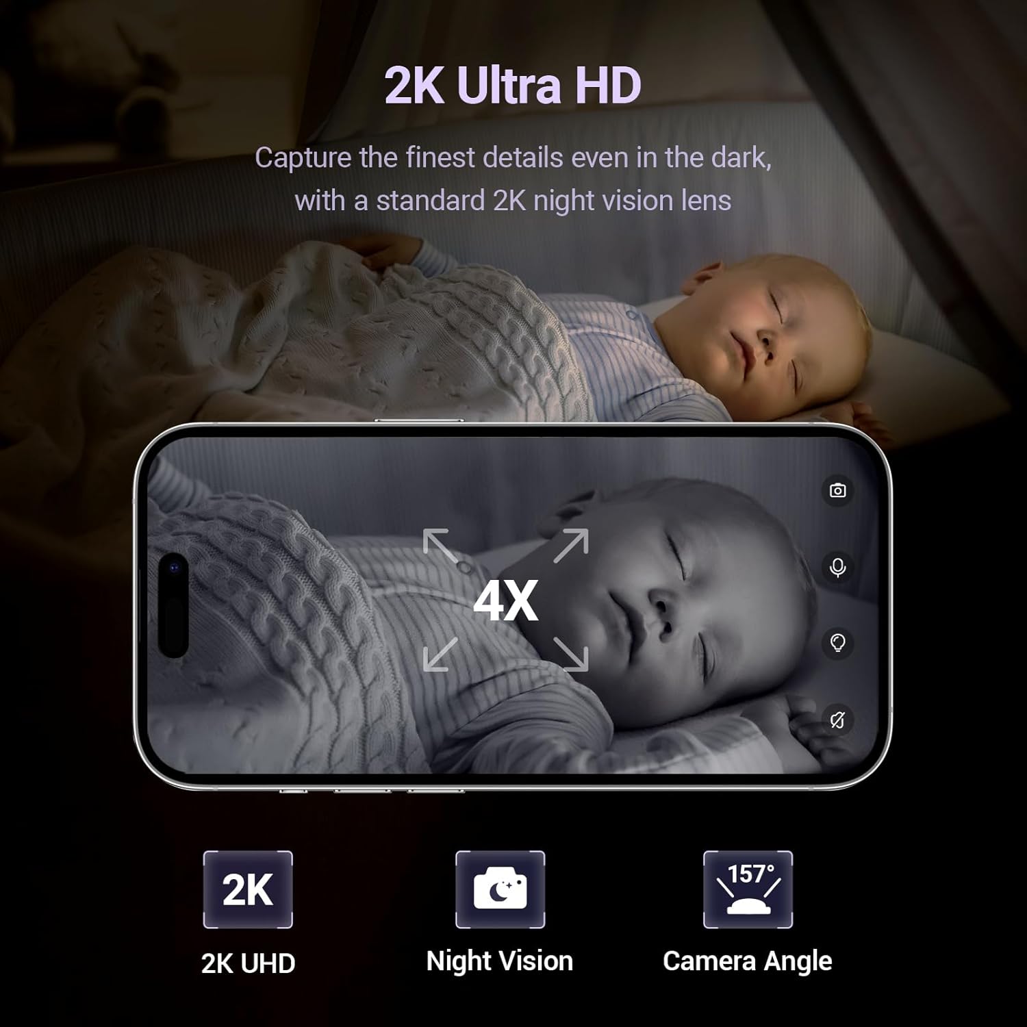 Baby Camera Monitor for AI Solution for Breathing Tracker, 2K HD Baby Monitor with Camera with