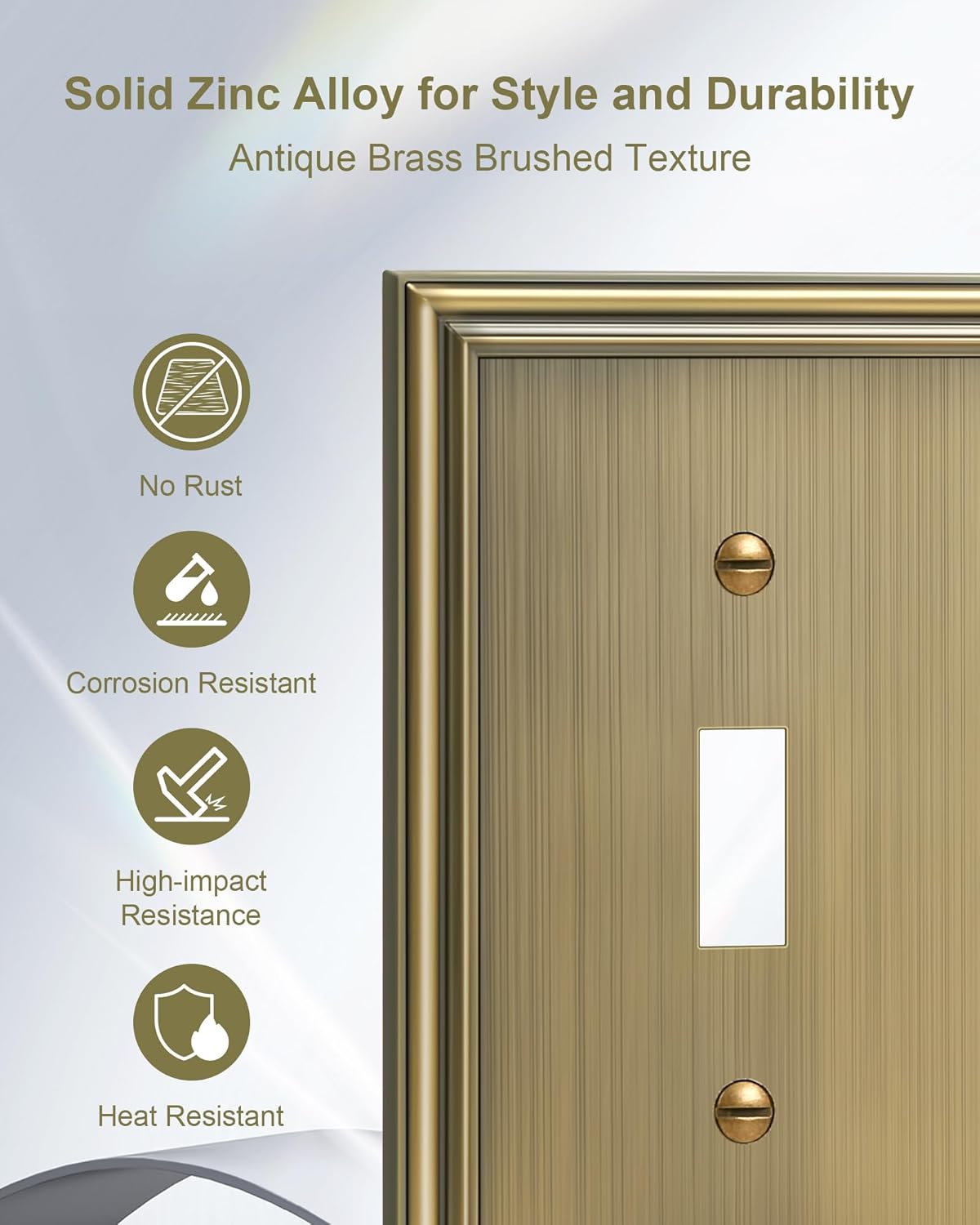 2-Pack Triple Toggle Light Switch Cover Plate, Durable Solid Zinc Alloy Decorative Switch Plate