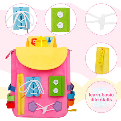 Busy Board - Toddler Backpack with Buckles and Learning Activity Toys - Develop Fine Motor Skills