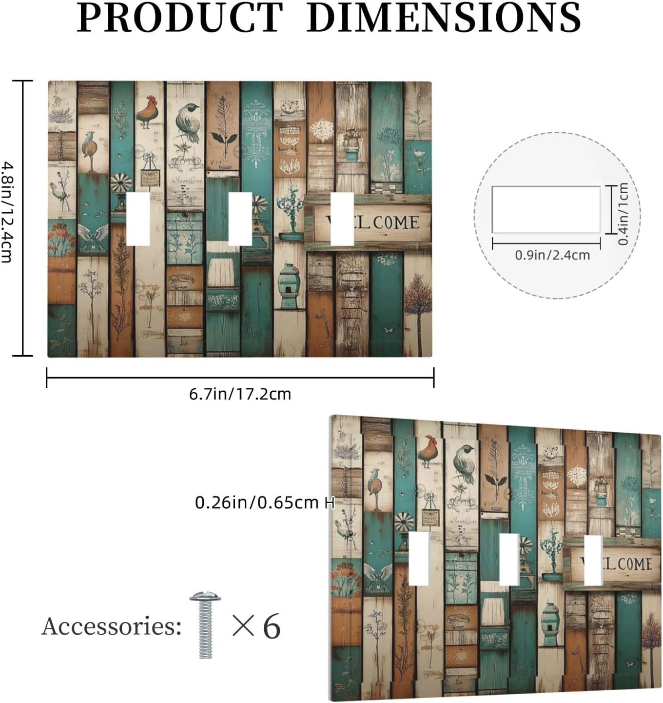 Decorative Switch Plates Vintage Wood Brown Turquoise Splicing 3 Gang Wall Plate Triple Toggle