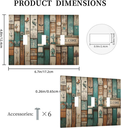Decorative Switch Plates Vintage Wood Brown Turquoise Splicing 3 Gang Wall Plate Triple Toggle