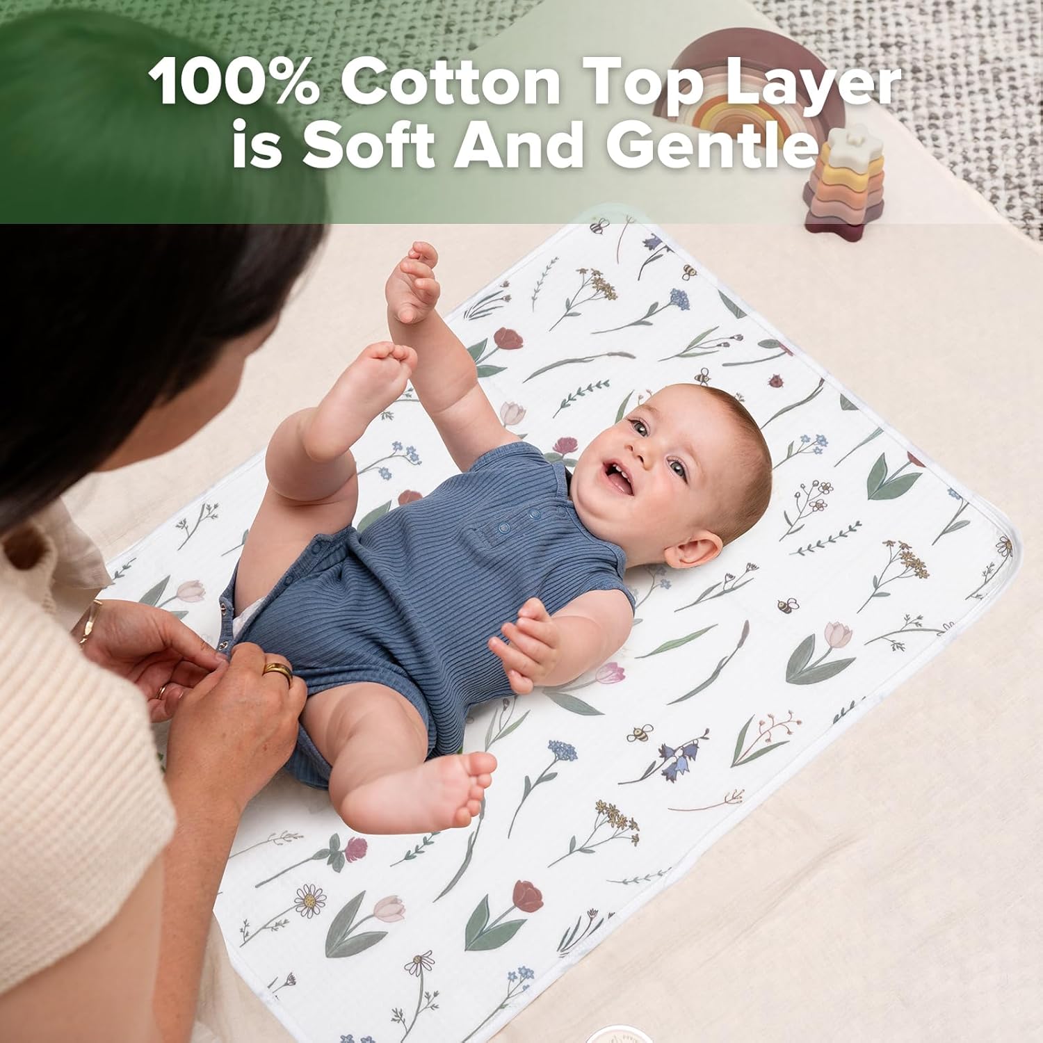haakaa Waterproof Changing Pad Liners, 100% Cotton, Soft & Breathable (1pc, 19.5" x 27.5" Honey