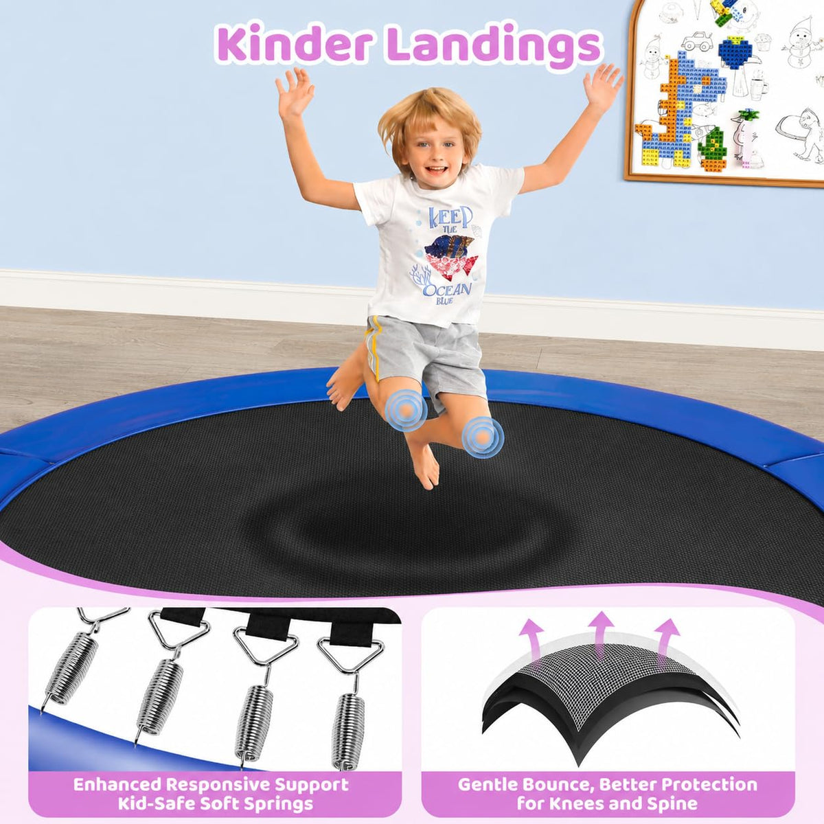 Yohood 55" Trampoline for Kids with Enclosure, 6-in-1 Toddler Trampoline Indoor Outdoor, ASTM