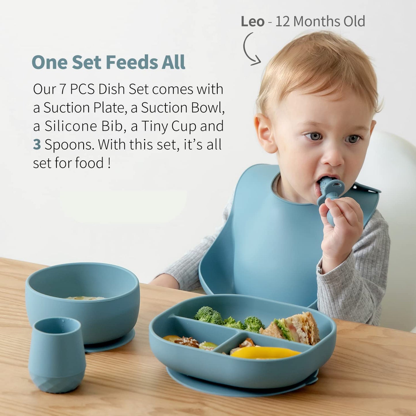 SAMiGO Silicone Baby Feeding Set, Baby Led Weaning Supplies, Suction Bowl Plate Bib Cup Self
