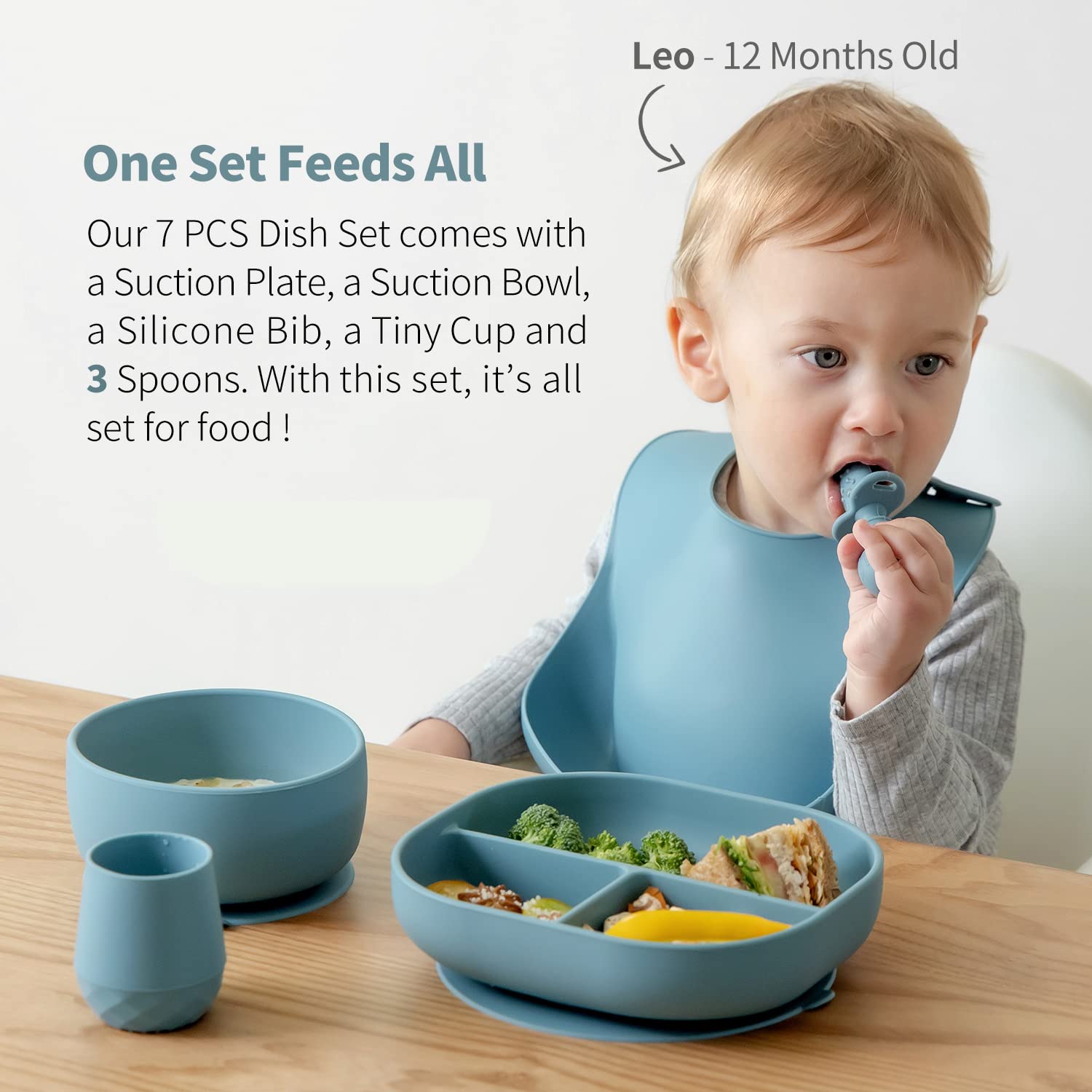 SAMiGO Silicone Baby Feeding Set, Baby Led Weaning Supplies, Suction Bowl Plate Bib Cup Self