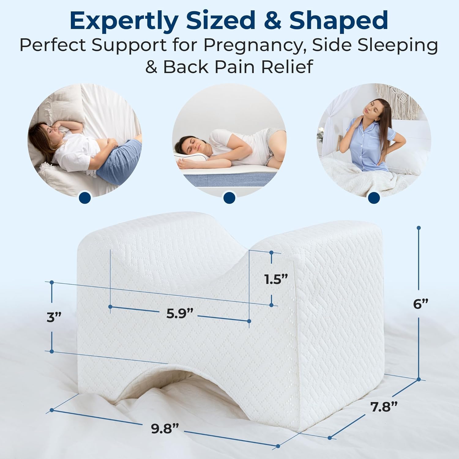 5 STARS UNITED Knee Pillow for Side Sleepers - Hip Pain Relief, Memory Foam Leg Cushion for Side