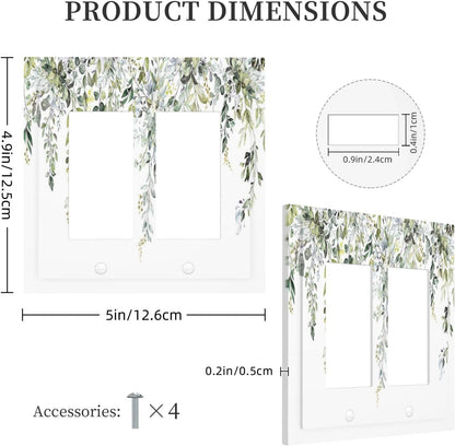 Decorative Outlet Covers Boho Farmhouse Flower Leaf Sage Green 2 Gang Double GFCI Rocker Electrical