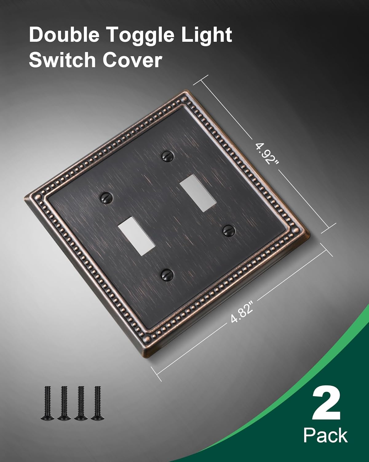 2-Pack Double Toggle Light Switch Cover Plate, Pearls Decorative Dual Switch Plate Covers, Aged