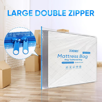 ZCHENBS® – Mattress Bags for Moving and Storage,Mattress Bag with Zippers,5 Mil Ultra-Thick Bed