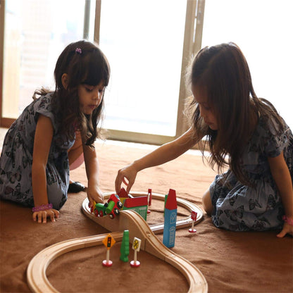 SainSmart Jr. Wooden Train Set for Toddler with Double-Side Train Tracks Fits Brio, Thomas, Melissa