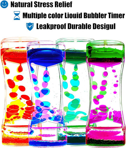 Liquid Motion Bubbler Timer Pack of 4 Colorful Hourglass Liquid Bubbler ADHD Fidget Toy Sensory