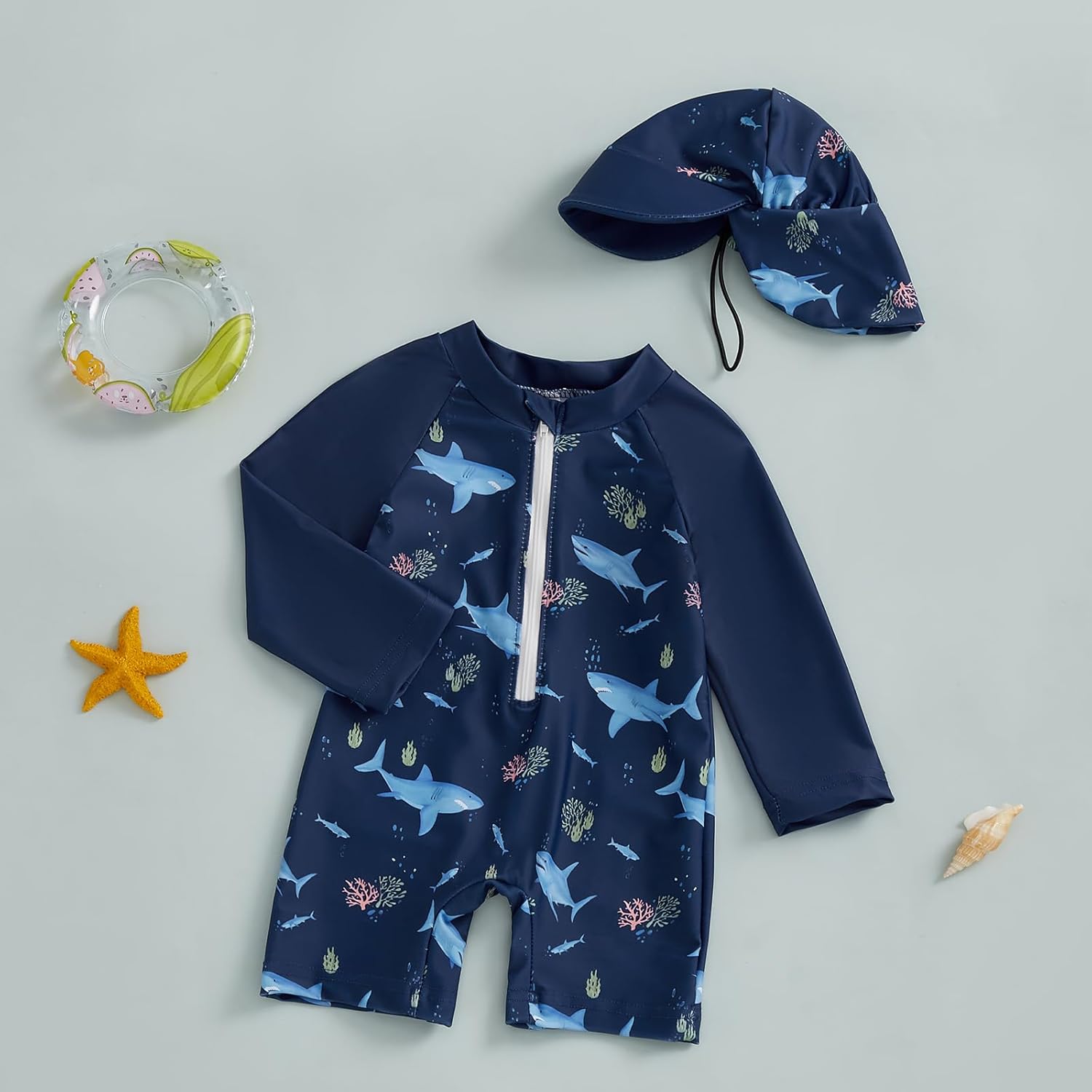 Hnyenmcko Baby/Toddler Boy Rash Guard Swimsuit Long Sleeve One Piece Zipper Swimwear Sunsuit Infant