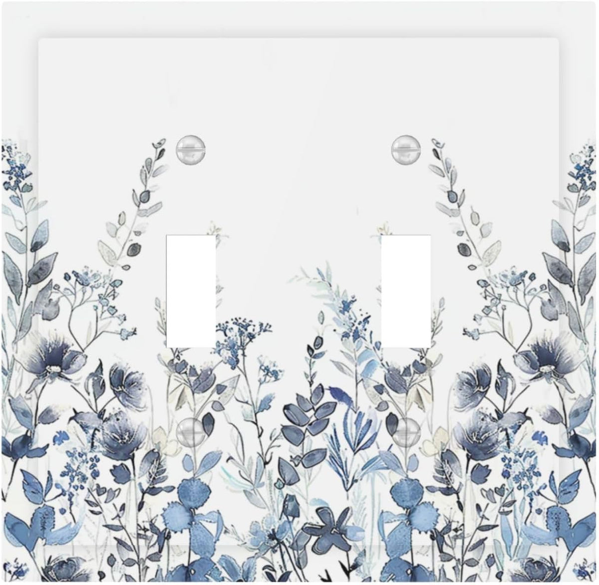 Decorative Switch Plates Light Blue Watercolor Leaves Plant With Floral 2 Gang Double Toggle Outlet