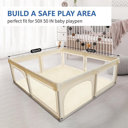 Baby Play Mat for Floor, 1.3" Thick Elasti-Foam 50x50 Playpen Mat for Toddlers Infant