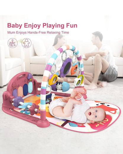 Dearlomum Play Mat and Gym - Piano Tummy Time Activity Mat With 5 Sensory Toys, Music and Lights