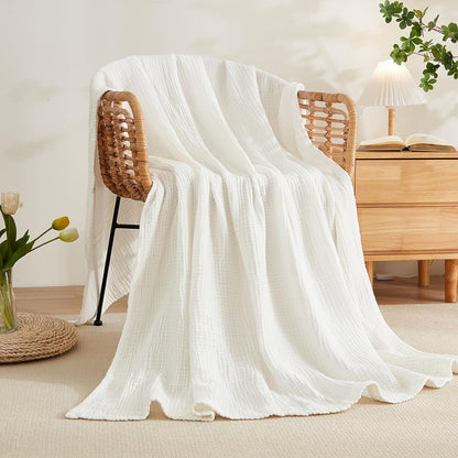 EMME Cotton Blanket Queen Size for Bed Soft Large Muslin Bed Bedspread 90"x90" Lightweight