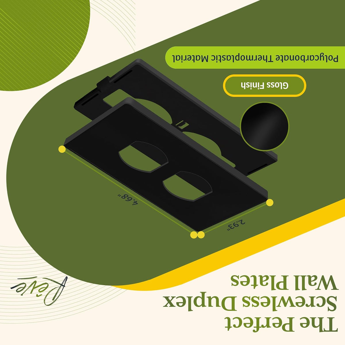 TG SP-S1-BK Duplex Outlet Receptacle Cover, Screwless Wall Plate, Standard Size, 1-Gang 4.68" x