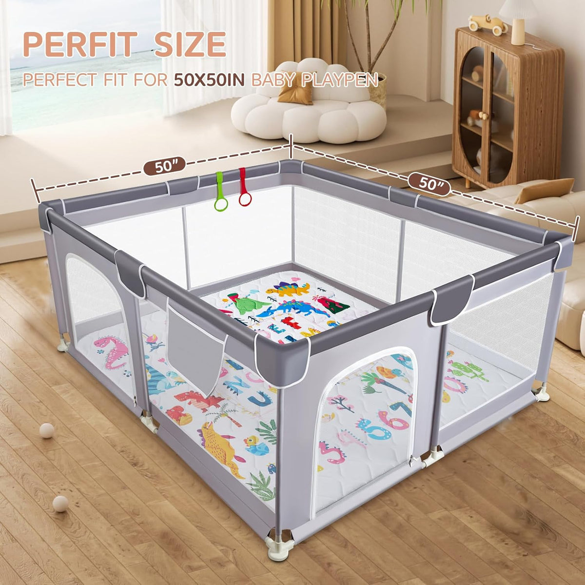 Baby Play Mat - Thicken 50x50 Inch Soft Foam Crawling Mat for Playpen & Floor, Non-Slip Waterproof