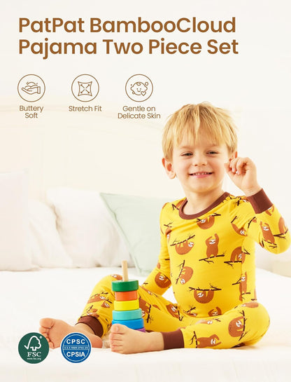 PATPAT Bamboo Viscose Pajama Set for Toddlers with Improved Tensile Strength, Snug Fit Pjs Sleeper
