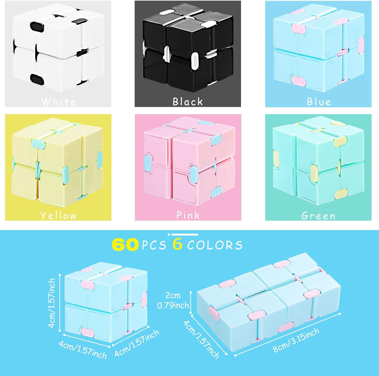 Chivao 60 Pieces Kids Party Favors Cube Toy Sensory Cube Valentine's Day Hand Held Block Sensory