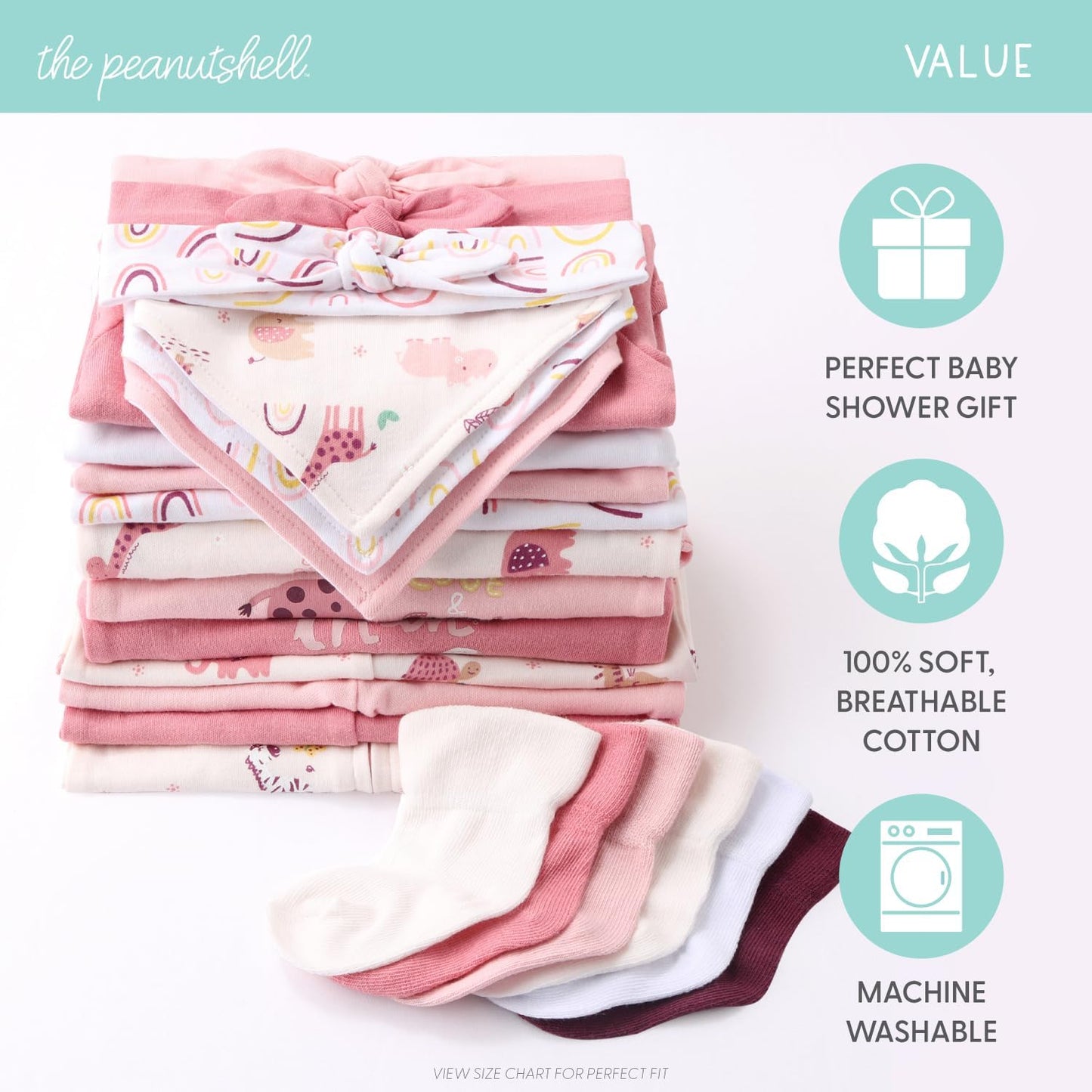 The Peanutshell Baby Layette Gift Set for Girls - 23 Piece Newborn Girl Gift Sets, Baby Clothes &