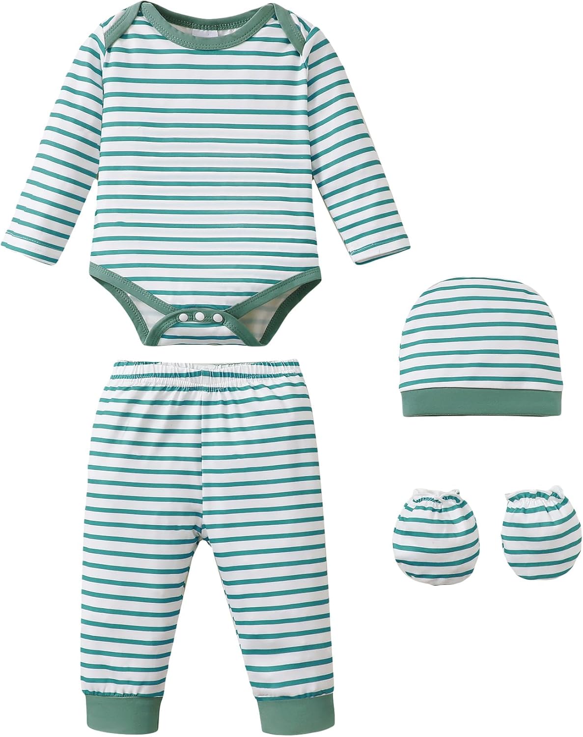 NZRVAWS Newborn Baby Boy Girl Clothes Unisex Infant Romper Pants Set Hat 4-Pack Outfits 0-12 Months