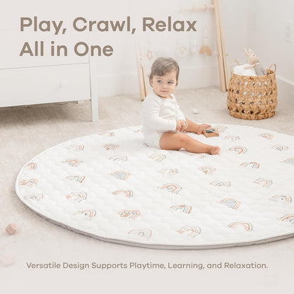 Comfy Cubs Round Kids Play Mat - Large 60 inches Soft Quilted Baby Floor Mat with Non-Slip Bottom
