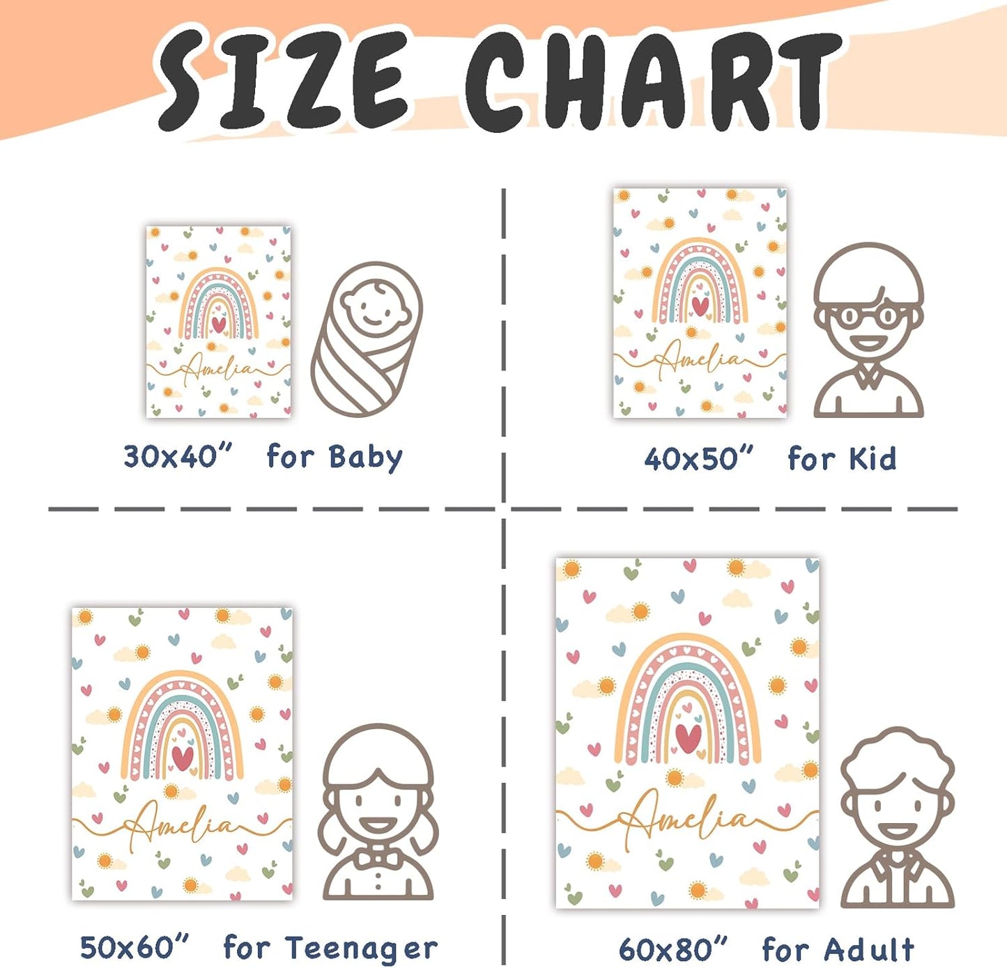 Personalized Baby Blankets for Girls Women Custom Boho Style Baby Blanket with Rainbow Personalized
