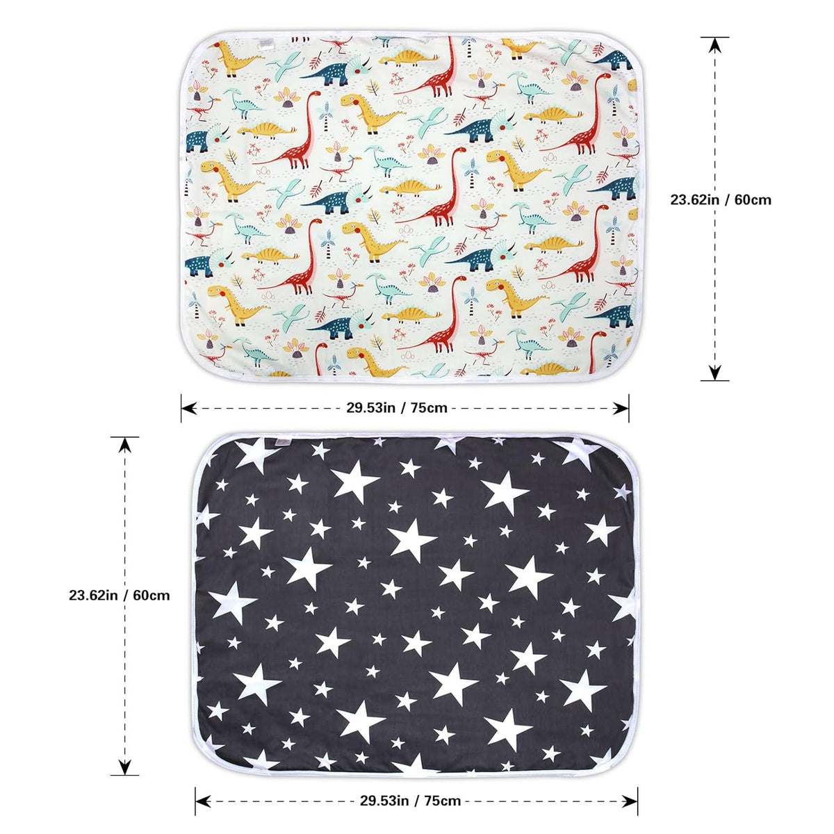 2Pcs Diaper Changing Pads for Baby, Dinosaur Change Mat, 3Layers Waterproof Change Pad Foldable