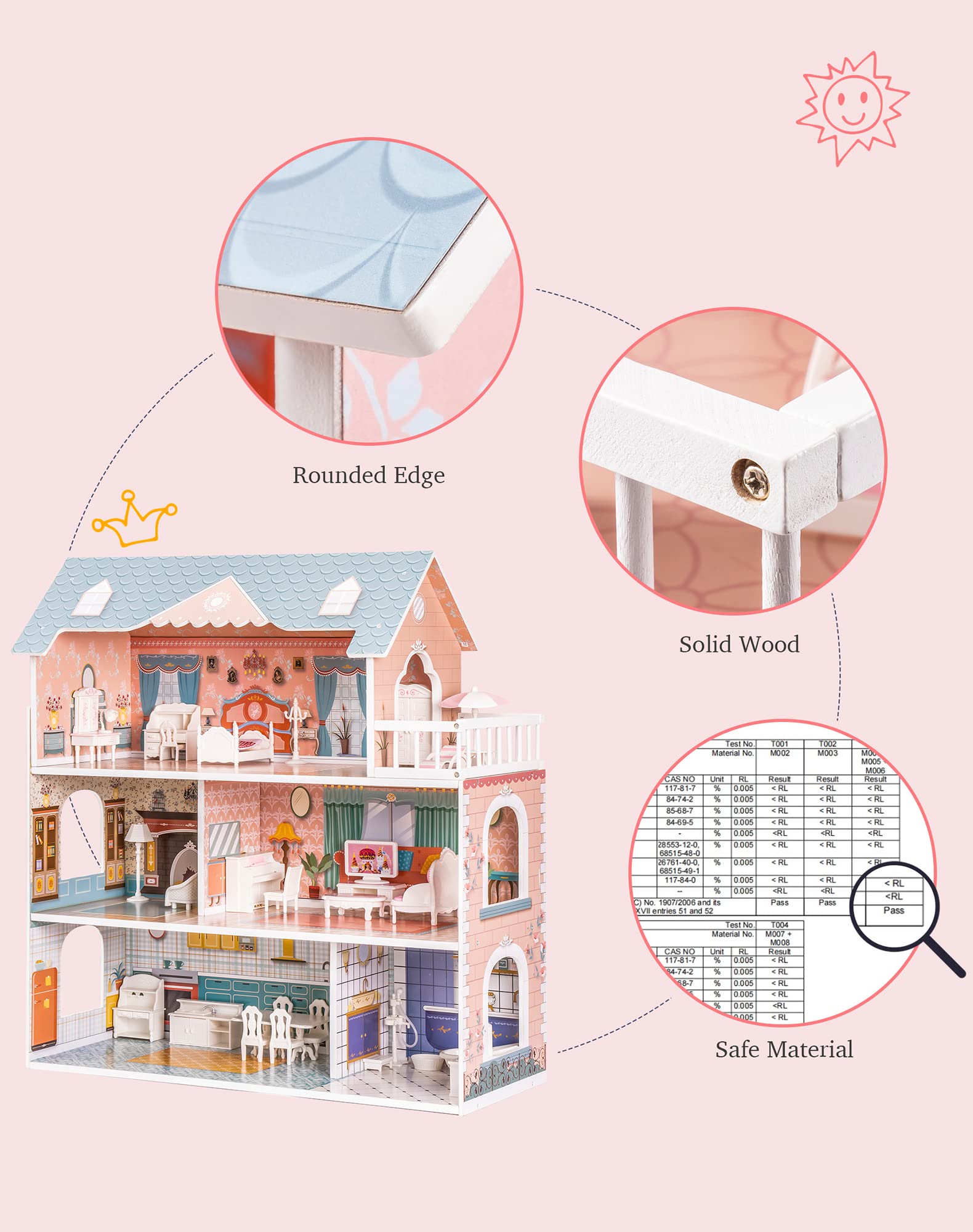 ROBOTIME Doll House Wooden Dollhouse for Kids 3 4 5 6 Years Old, Doll House w/28PCS Furniture