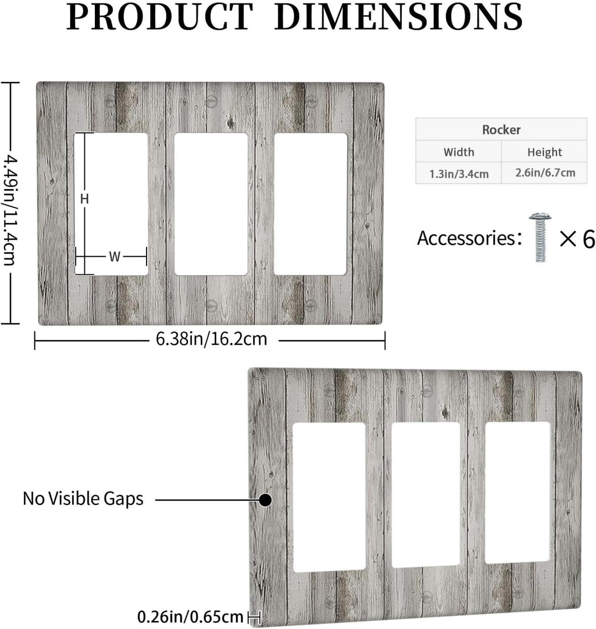 Light Switch Covers Farmhouse Rustic Grey Barn Door Wood 3 Gang Rocker Electrical GFCI Decorative