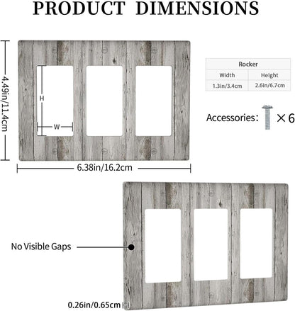 Light Switch Covers Farmhouse Rustic Grey Barn Door Wood 3 Gang Rocker Electrical GFCI Decorative