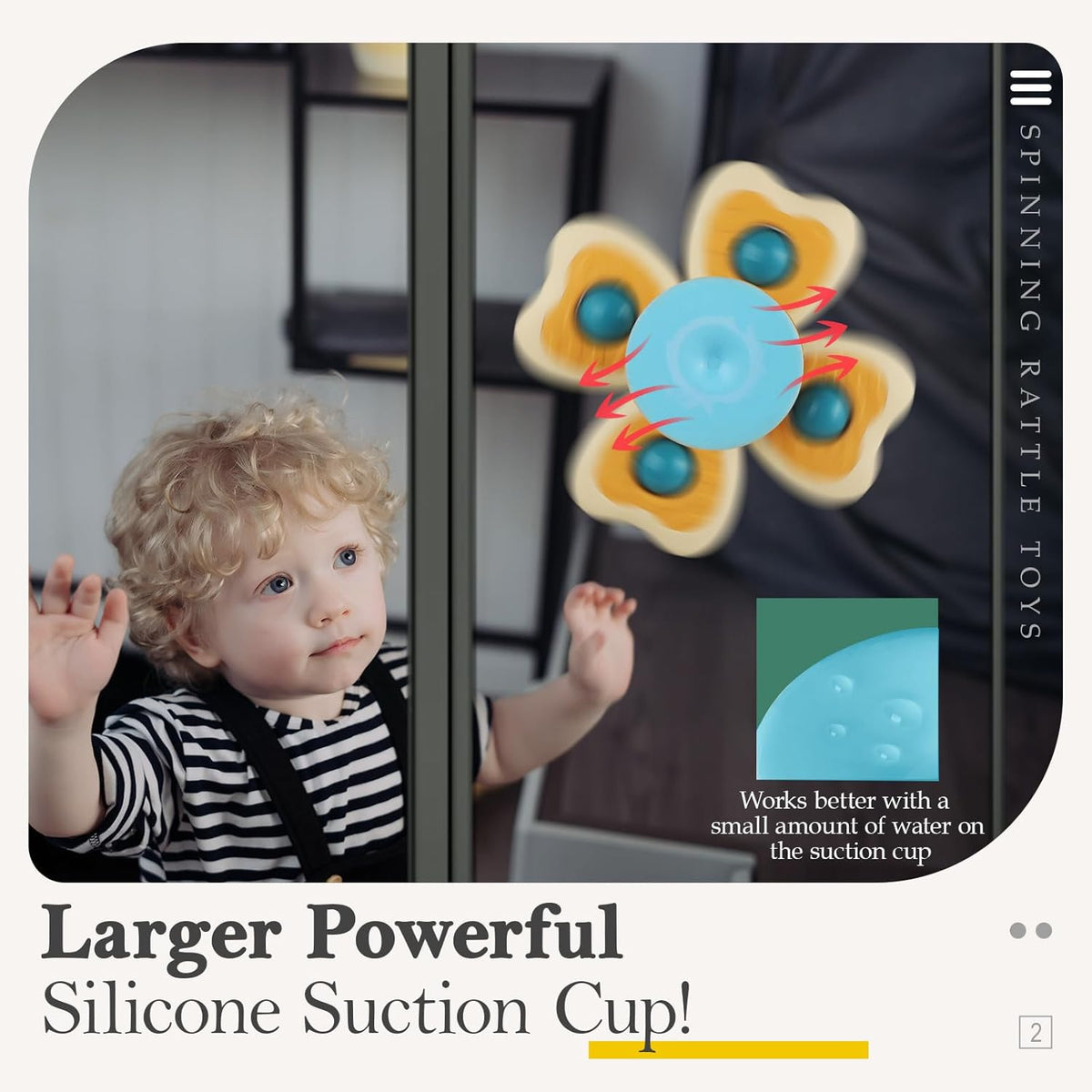 ALASOU 3PCS Suction Cup Spinner Toys for 1 Year Old Boy Girl|Spinning Tops Bath Toys for Kids Ages